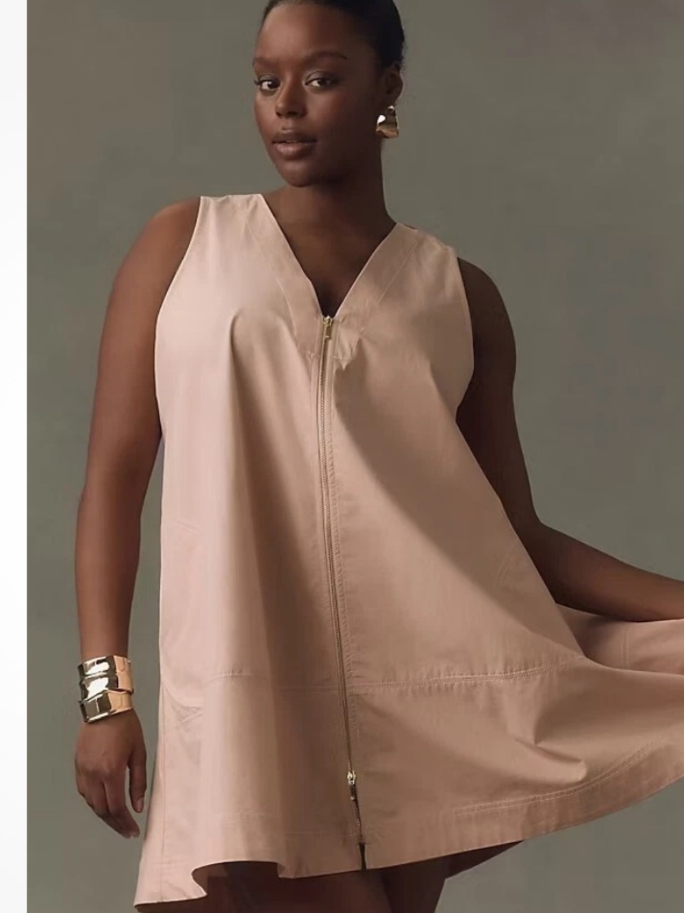 Anthropologie Maeve Blush Pink Zip A-line Swing Dress Tunic Medium Cotton - Picture 4 of 16